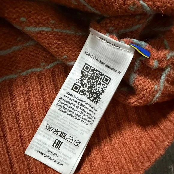 Fjallraven Ovik Knit Sweater Womens Small Orange 100% Wool Fair Isle 89941 - Picture 3 of 7